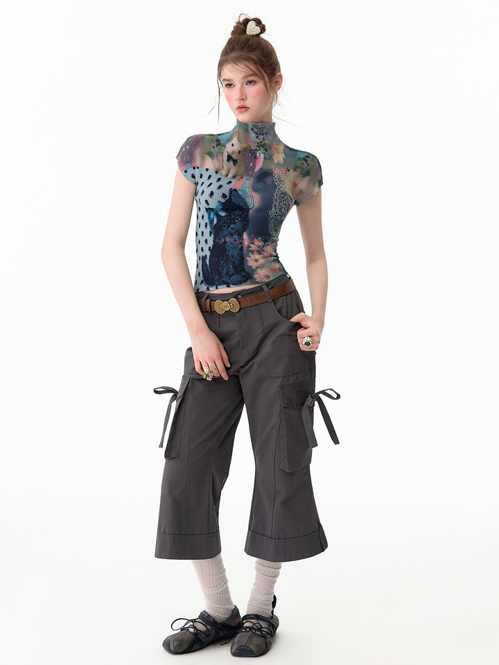 Side-Tie Cropped Flare Cargo Pants
