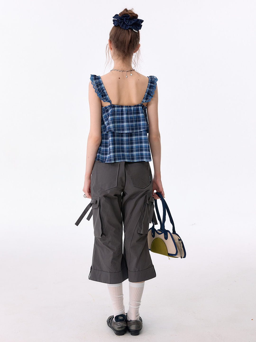 Side-Tie Cropped Flare Cargo Pants