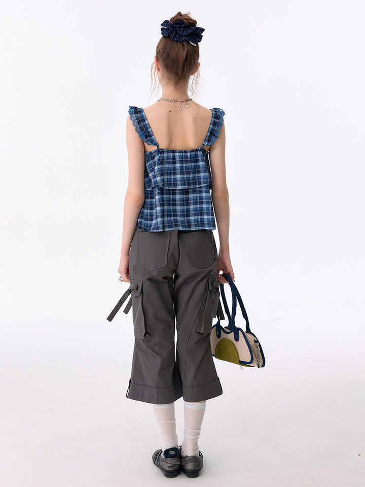 Side-Tie Cropped Flare Cargo Pants