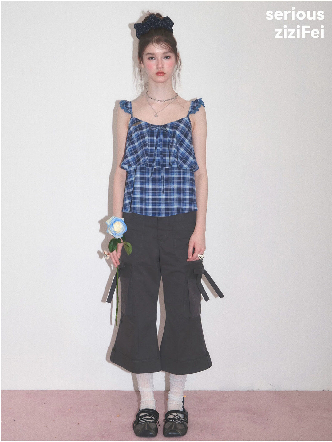 Side-Tie Cropped Flare Cargo Pants