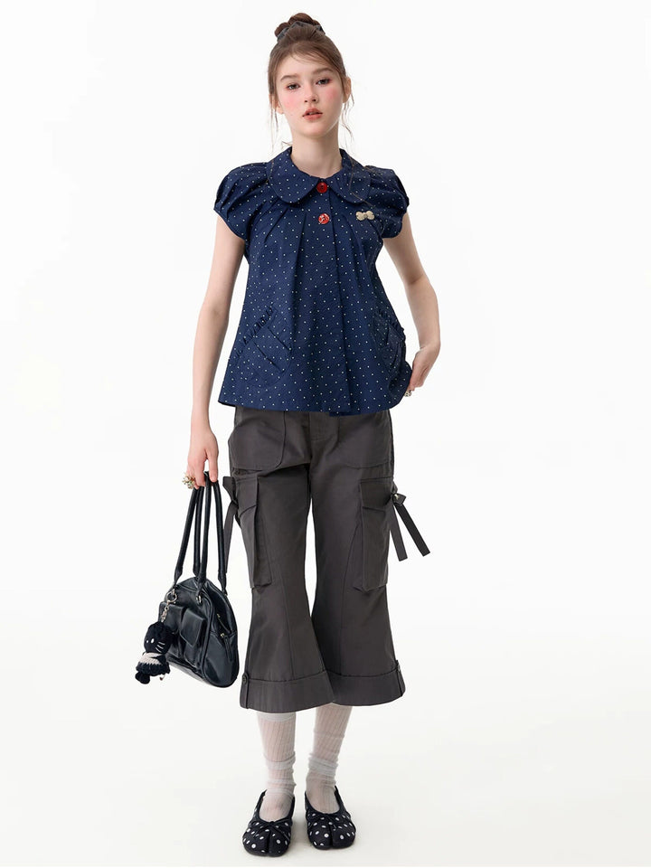Side-Tie Cropped Flare Cargo Pants