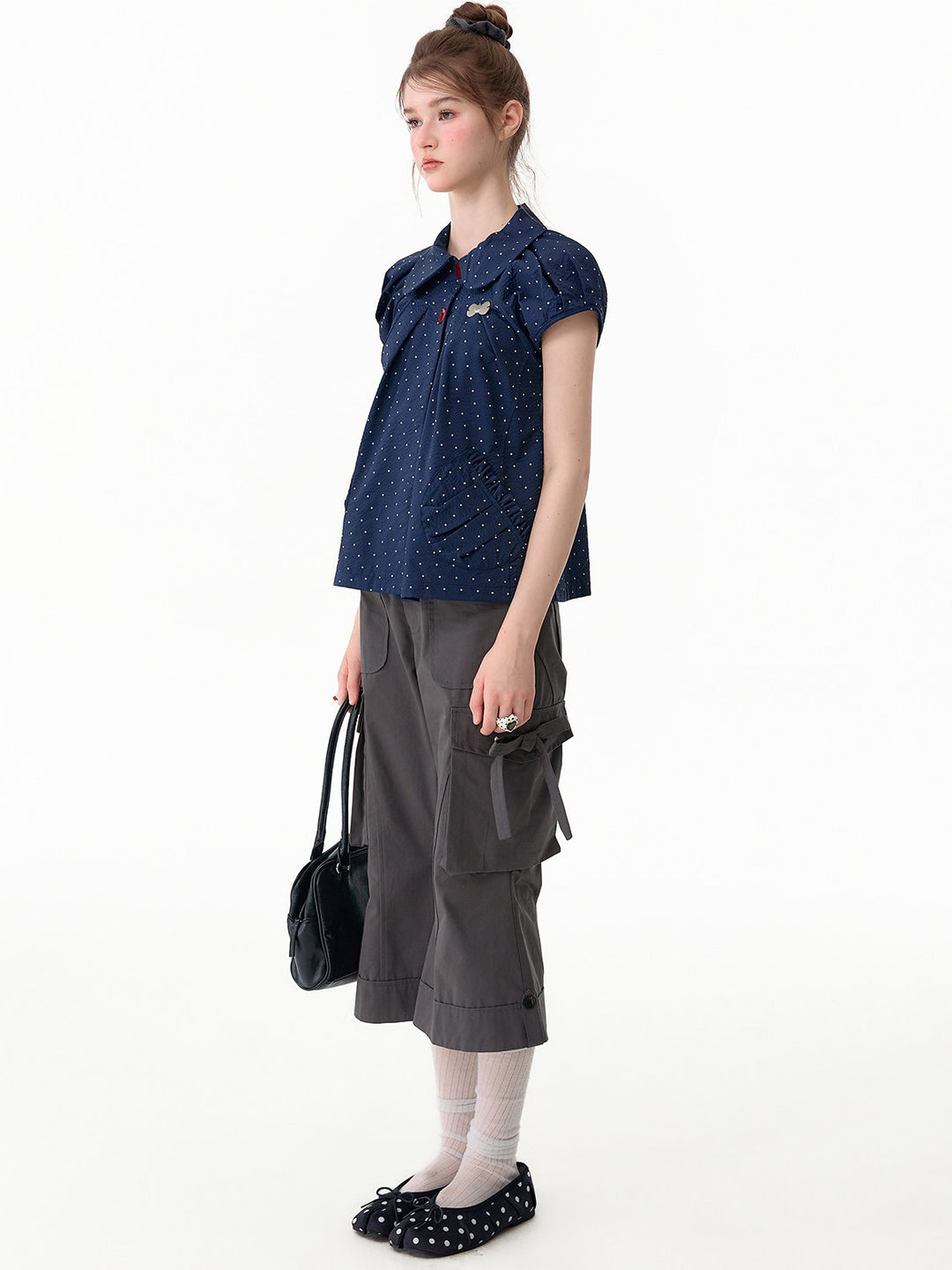 Side-Tie Cropped Flare Cargo Pants
