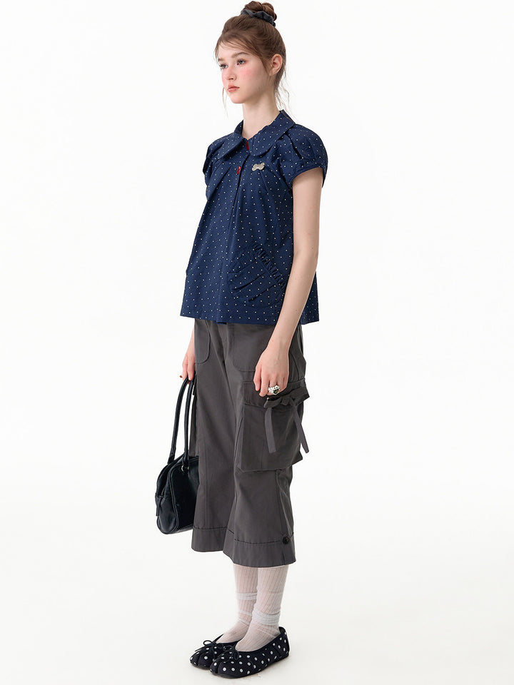 Side-Tie Cropped Flare Cargo Pants