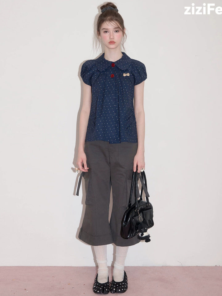 Side-Tie Cropped Flare Cargo Pants