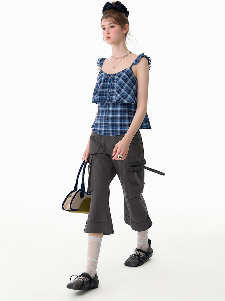 Side-Tie Cropped Flare Cargo Pants