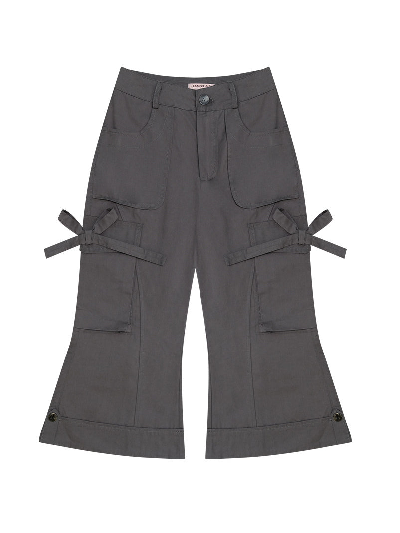 Side-Tie Cropped Flare Cargo Pants