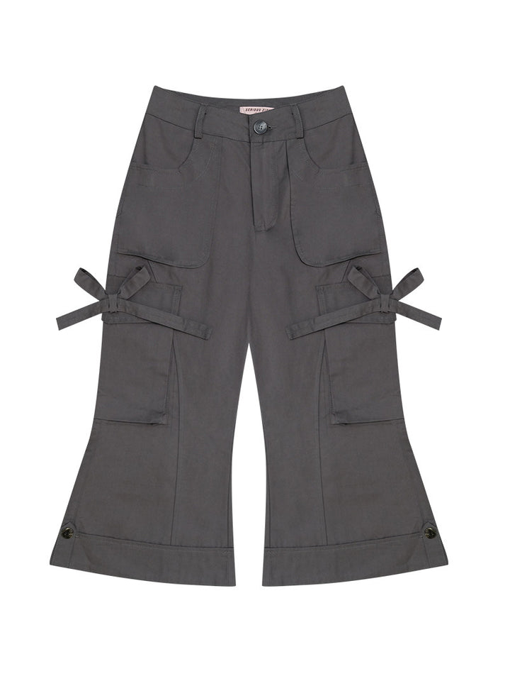 Side-Tie Cropped Flare Cargo Pants