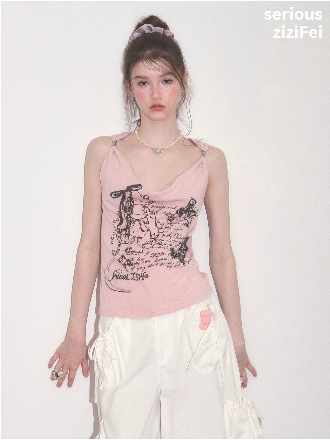 Y2K Bunny Graphic Twist-Strap Cami