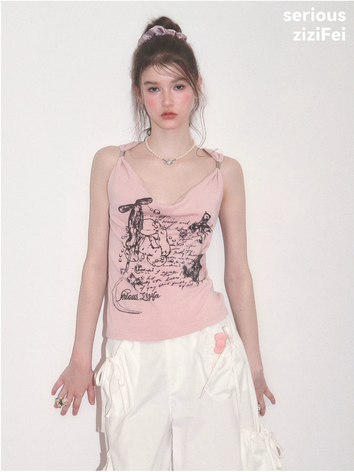 Y2K Bunny Graphic Twist-Strap Cami