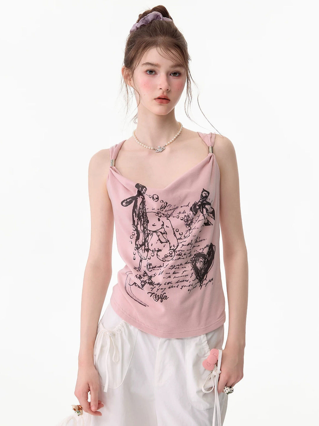 Y2K Bunny Graphic Twist-Strap Cami