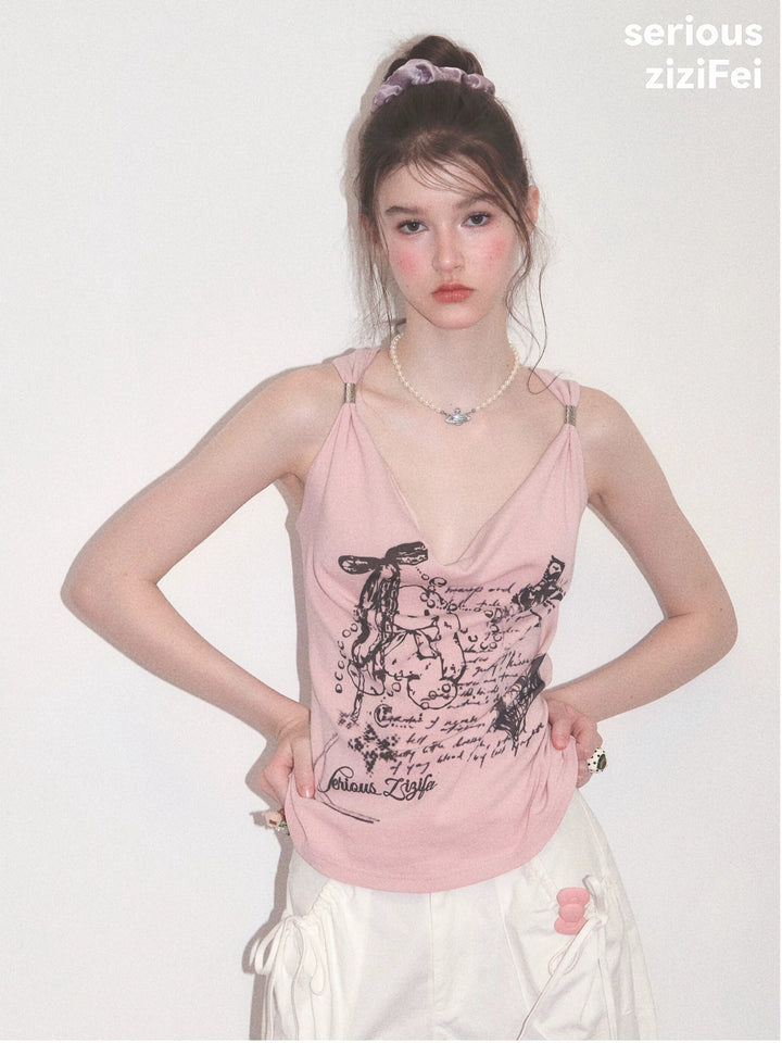 Y2K Bunny Graphic Twist-Strap Cami