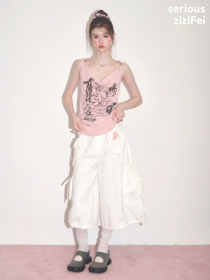 Y2K Bunny Graphic Twist-Strap Cami