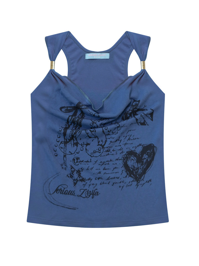 Bunny Doodle Cowl Neck Cami Top