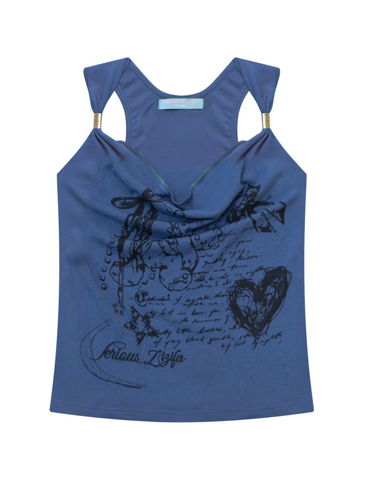 Bunny Doodle Cowl Neck Cami Top