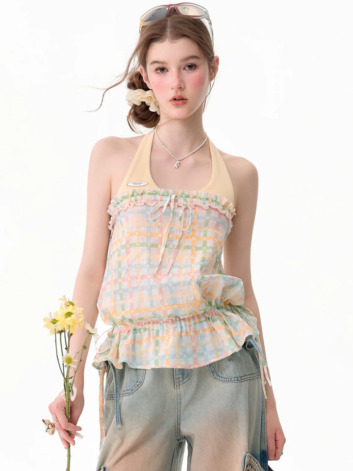 Coquette Pastel Plaid Halter Top