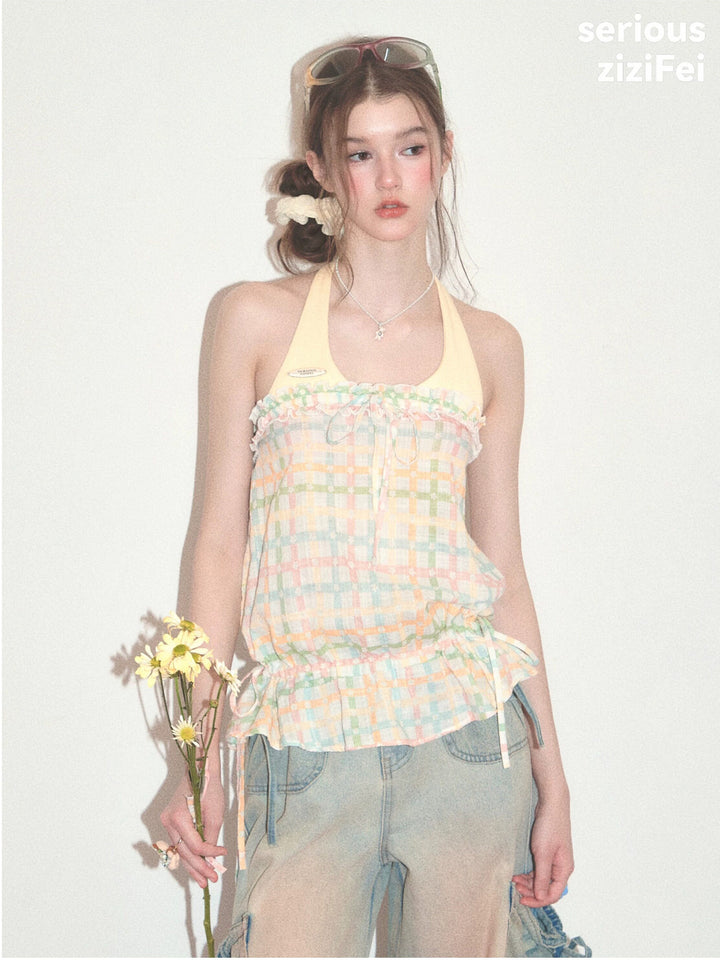 Coquette Pastel Plaid Halter Top