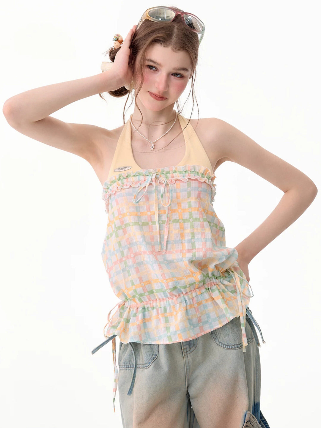 Coquette Pastel Plaid Halter Top
