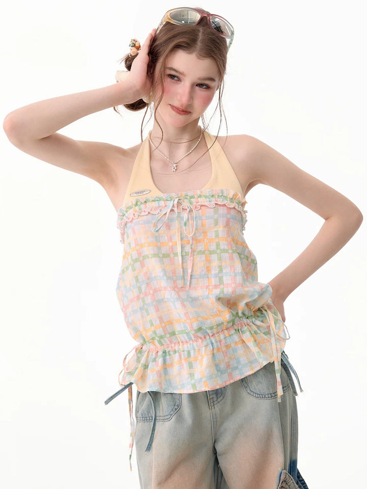 Coquette Pastel Plaid Halter Top