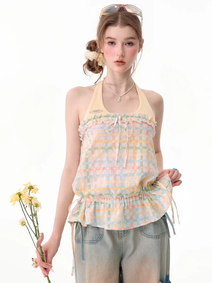 Coquette Pastel Plaid Halter Top