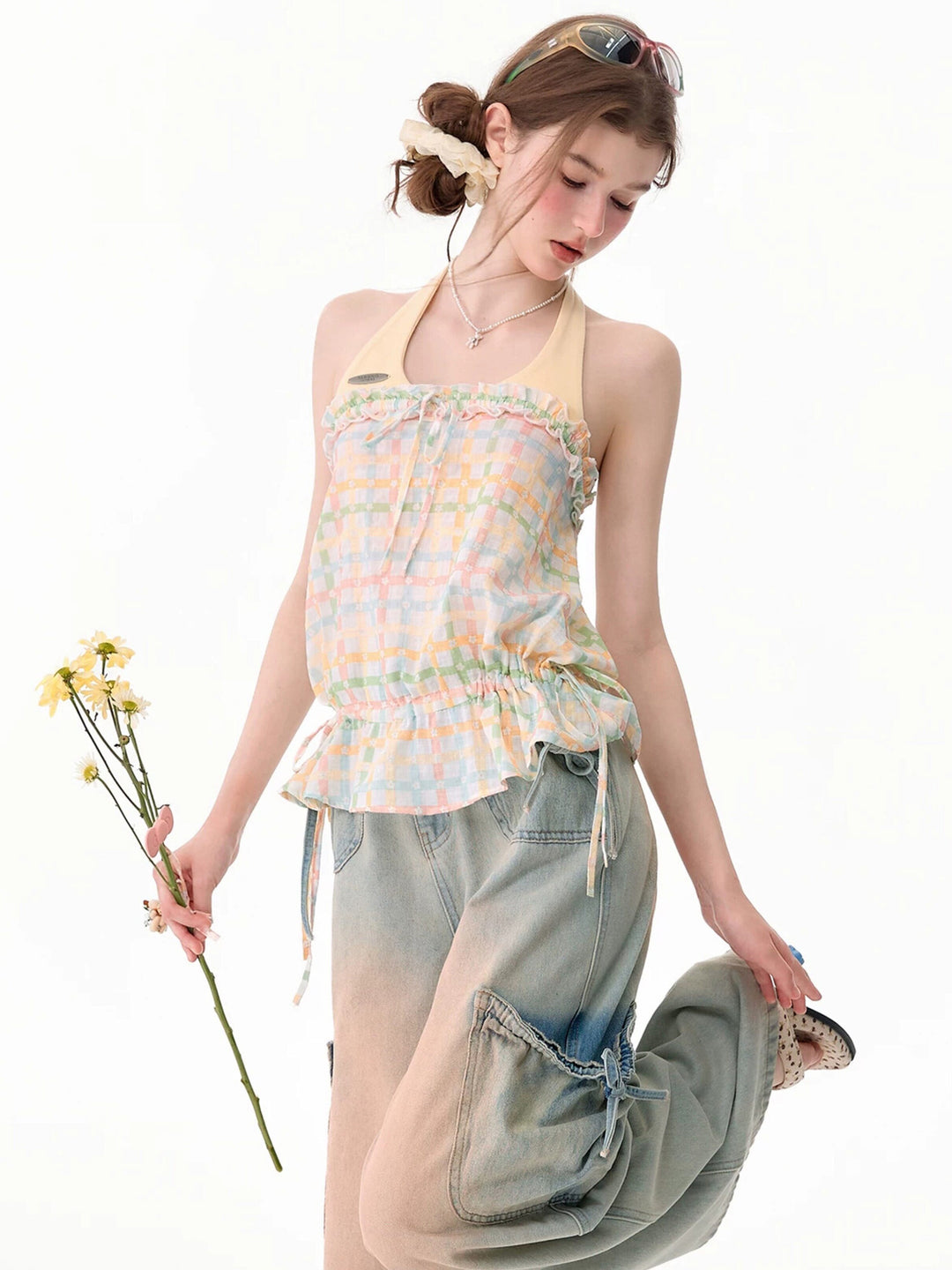Coquette Pastel Plaid Halter Top