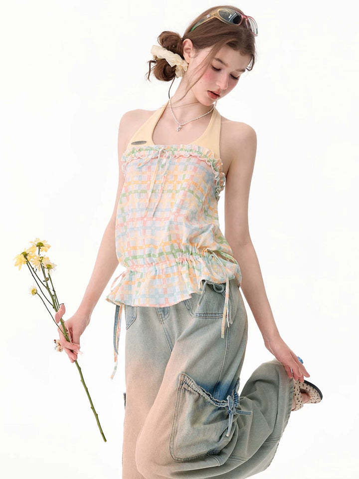 Coquette Pastel Plaid Halter Top