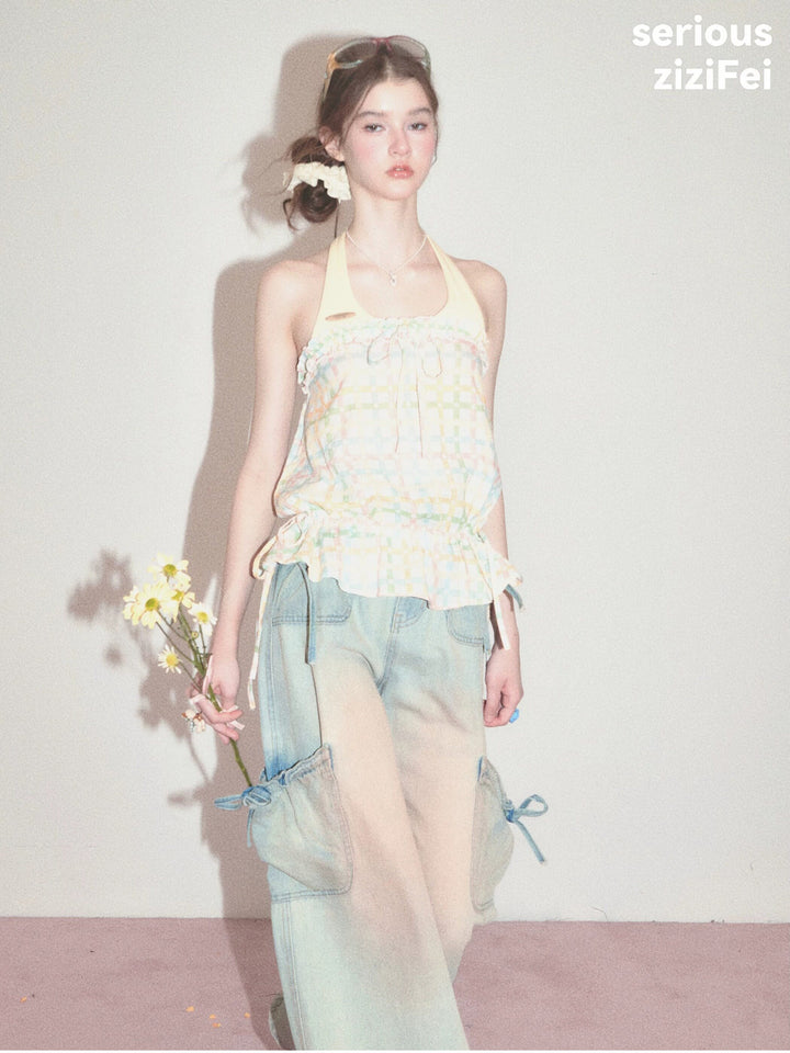 Coquette Pastel Plaid Halter Top