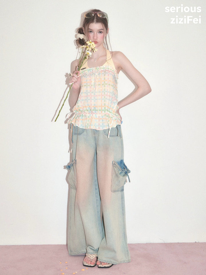 Coquette Pastel Plaid Halter Top