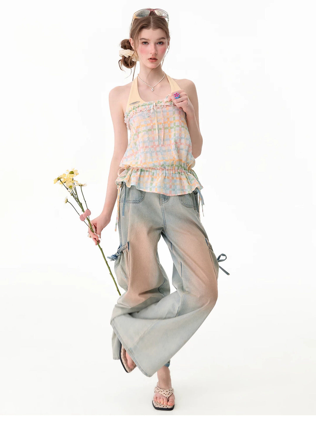 Coquette Pastel Plaid Halter Top