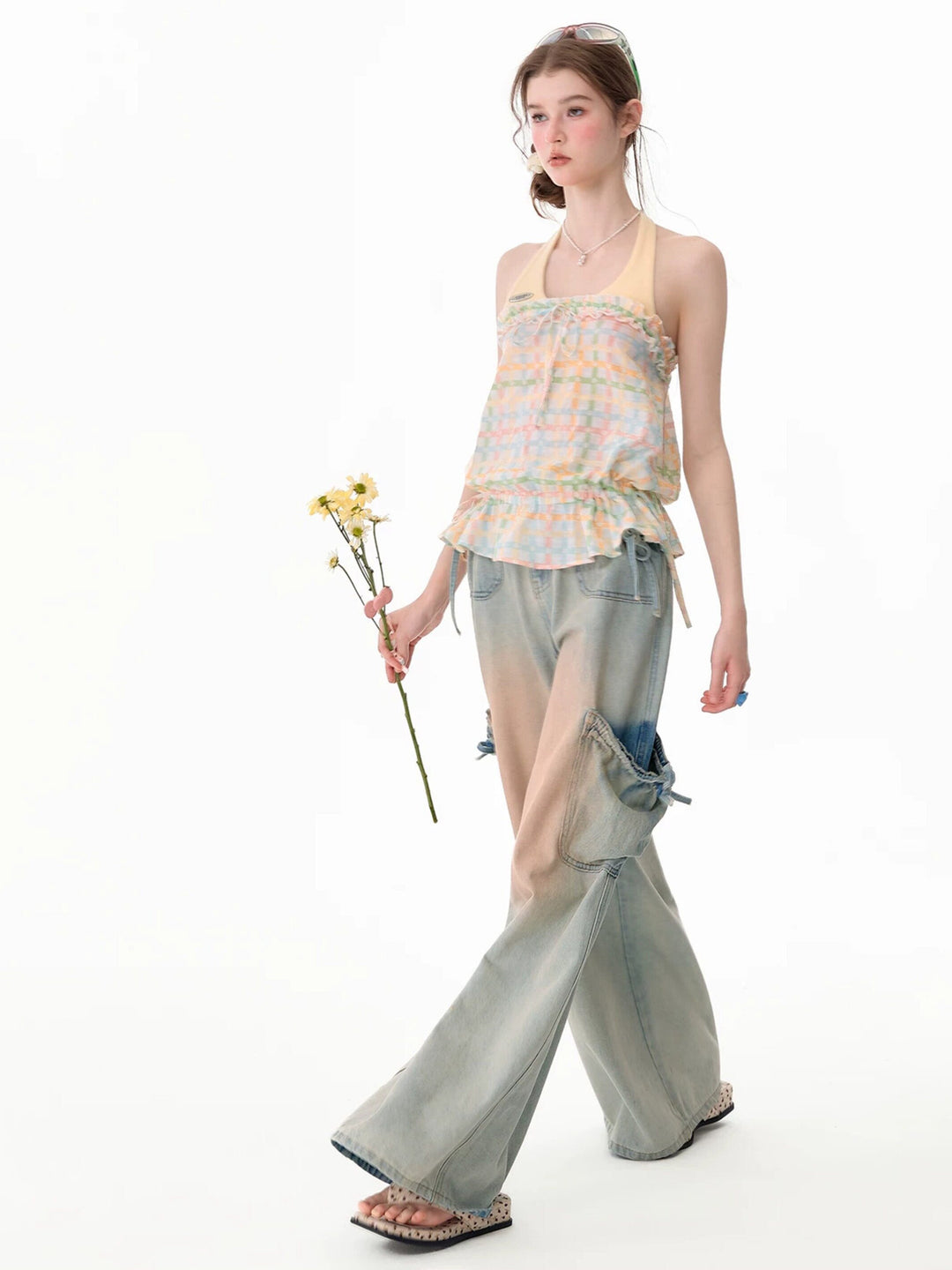 Coquette Pastel Plaid Halter Top