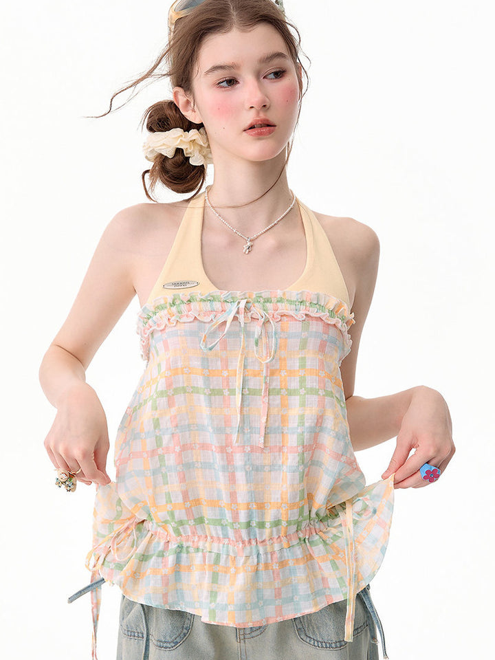 Coquette Pastel Plaid Halter Top