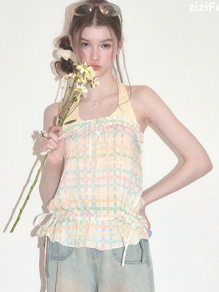 Coquette Pastel Plaid Halter Top