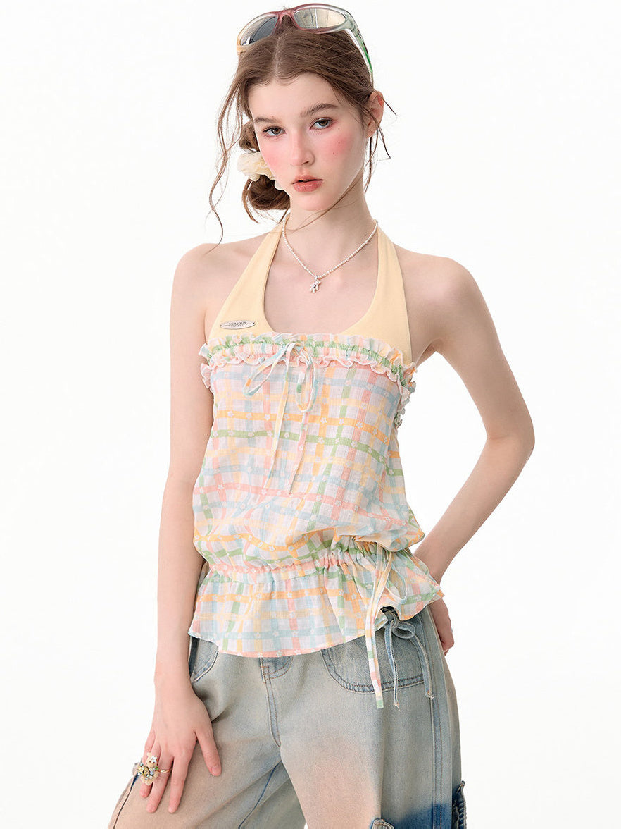 Coquette Pastel Plaid Halter Top