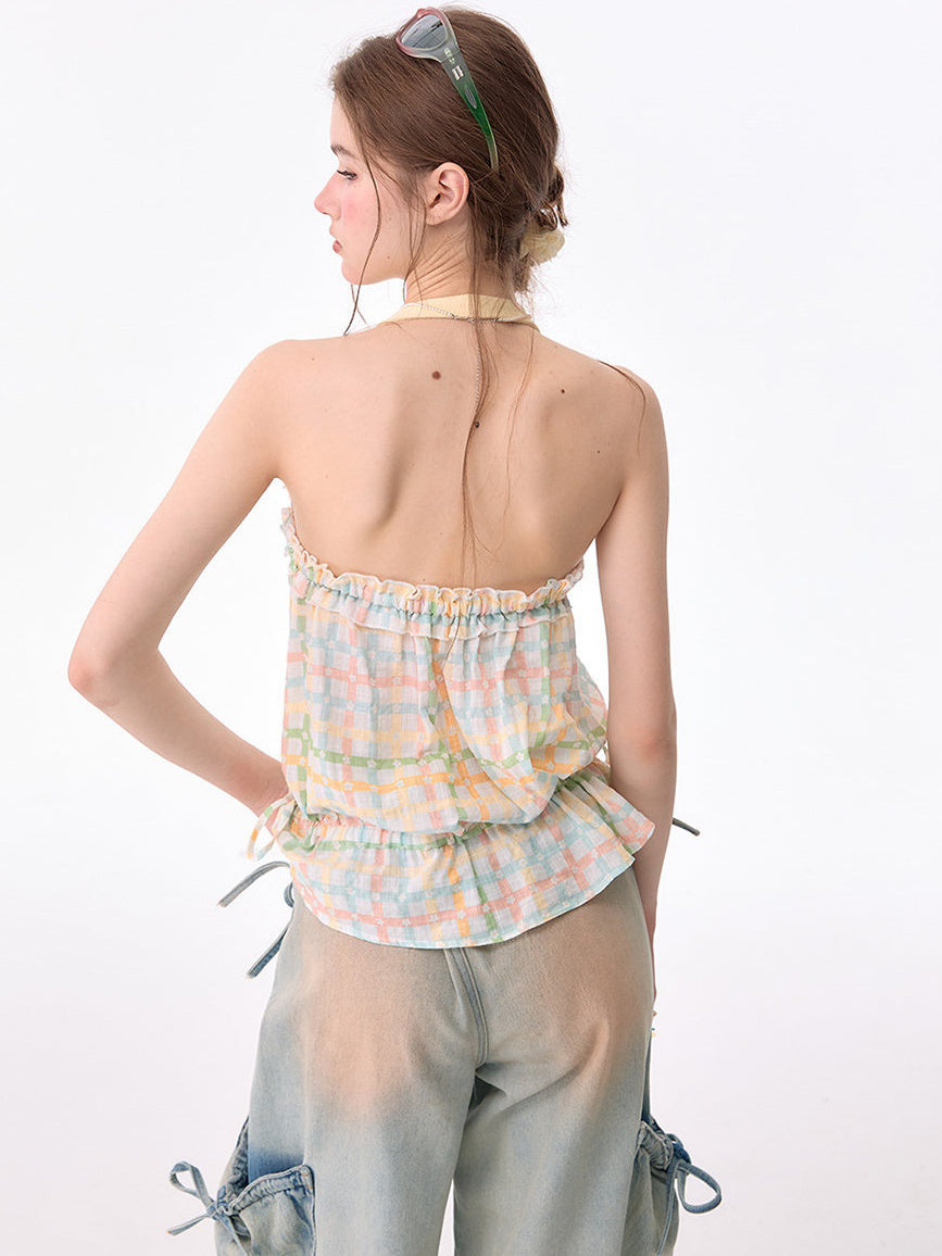 Coquette Pastel Plaid Halter Top