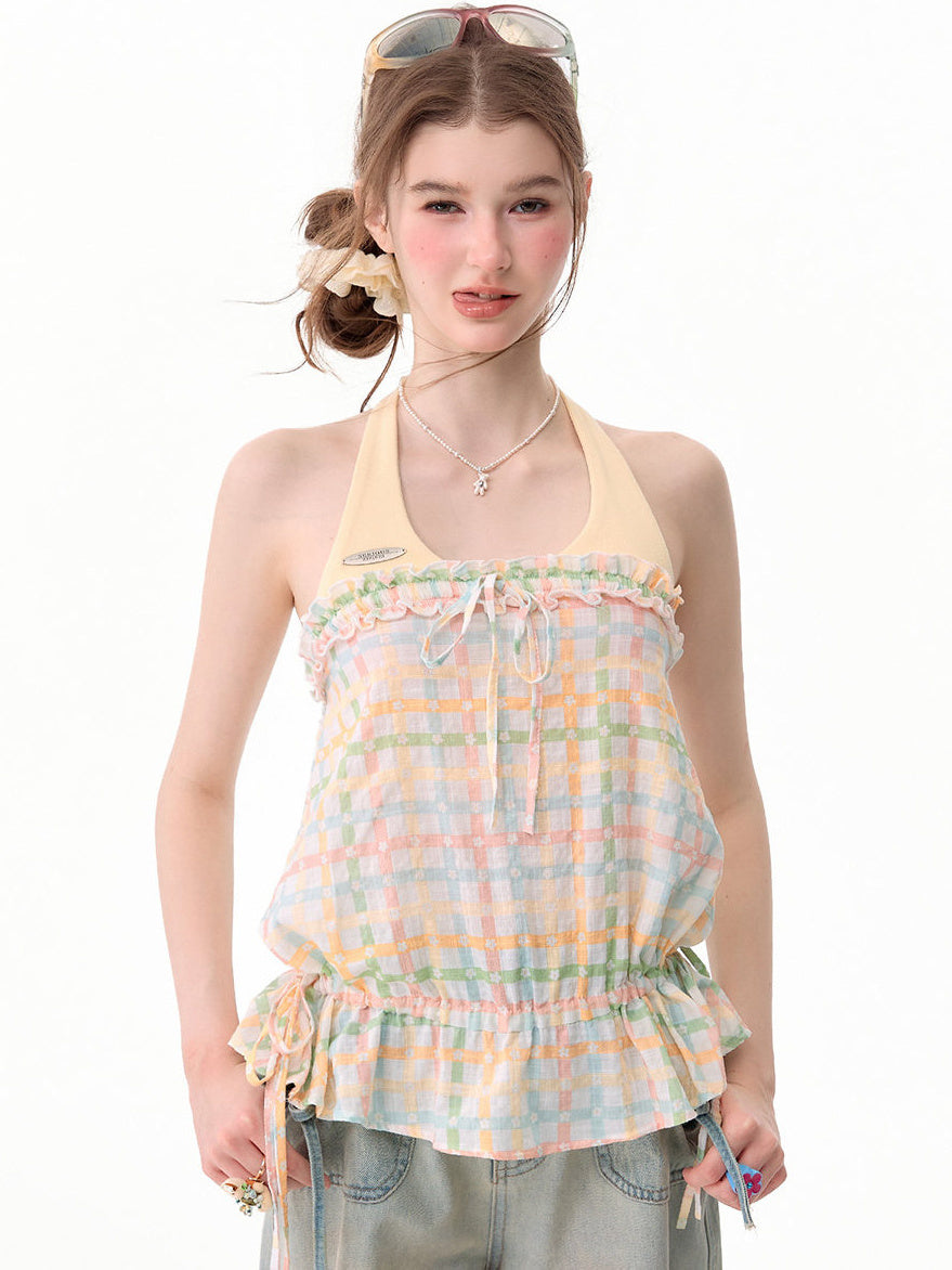 Coquette Pastel Plaid Halter Top