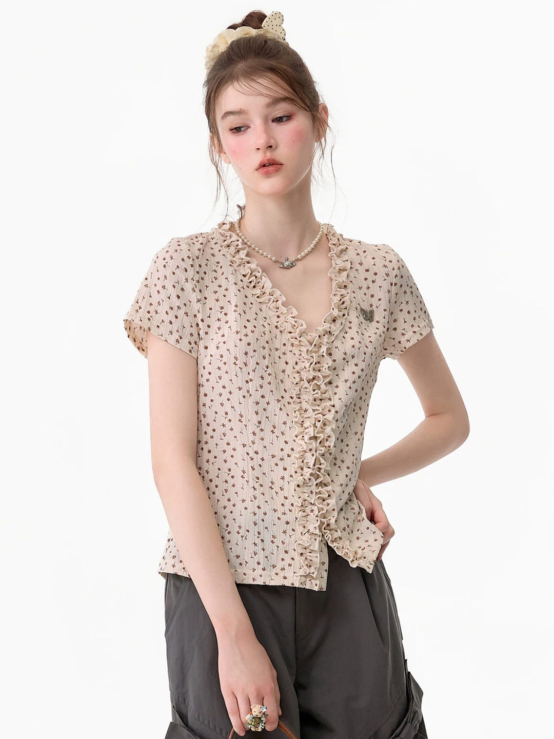 Vintage Floral Ruffle T-Shirt