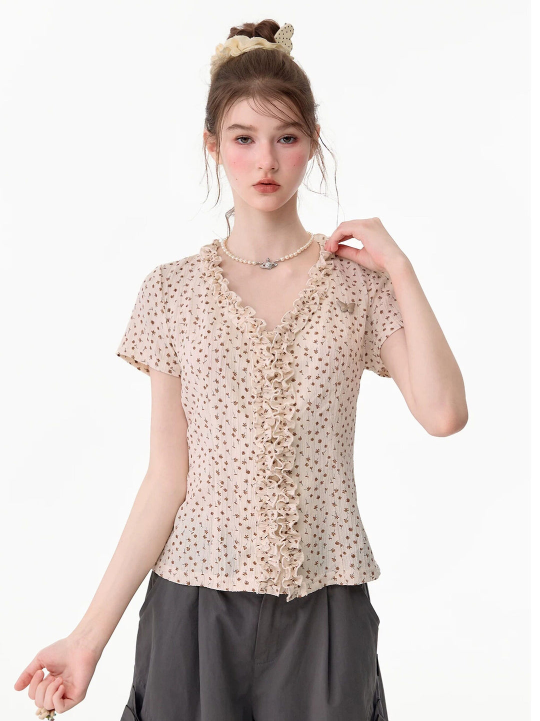 Vintage Floral Ruffle T-Shirt