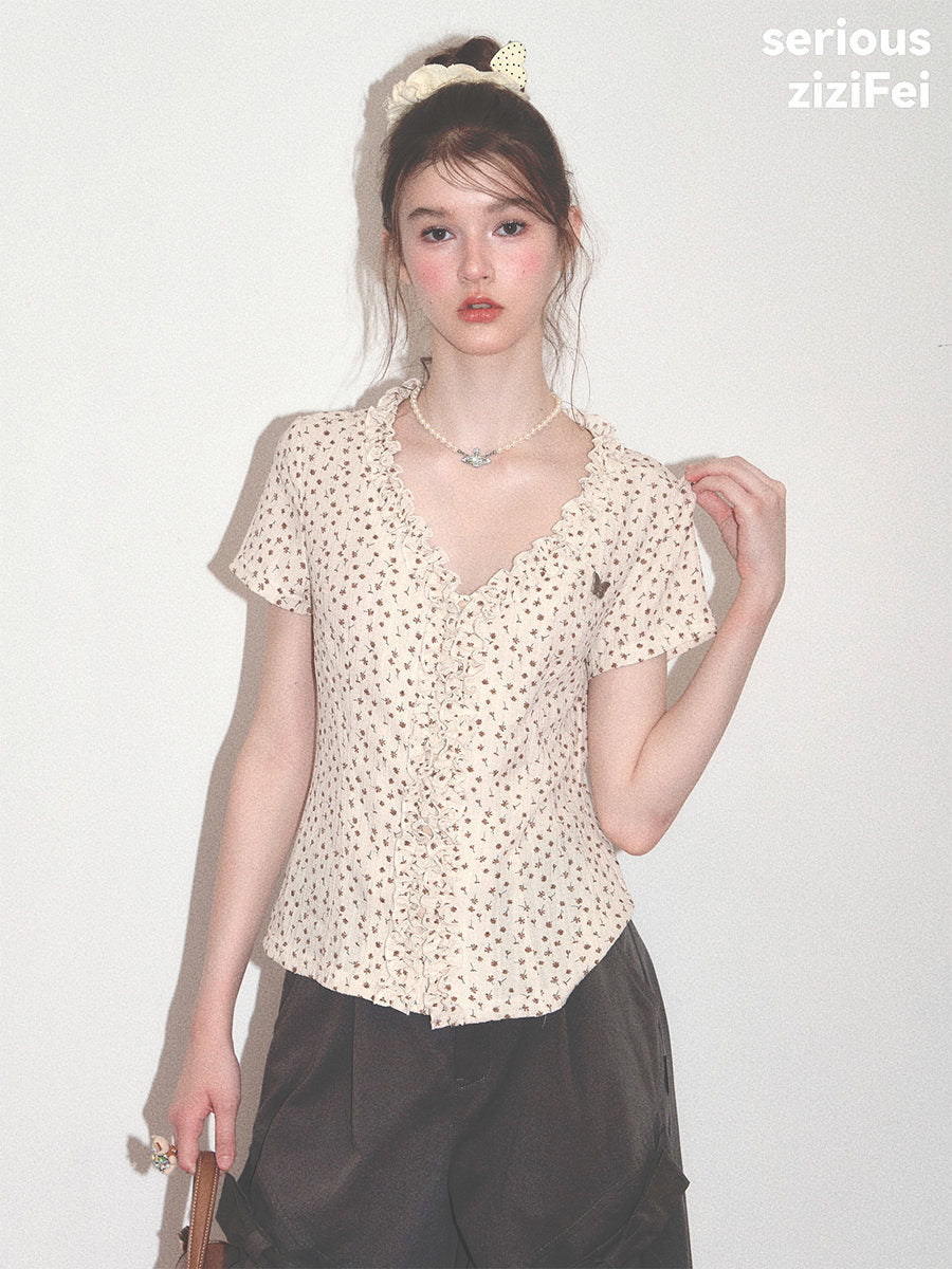 Vintage Floral Ruffle T-Shirt