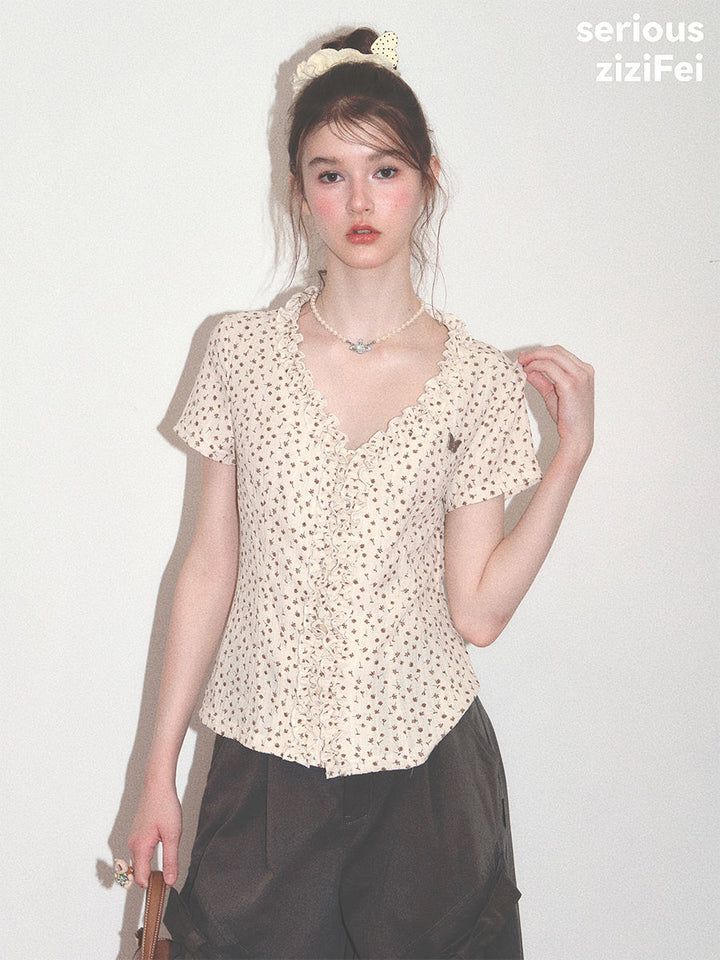 Vintage Floral Ruffle T-Shirt