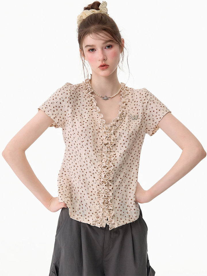 Vintage Floral Ruffle T-Shirt