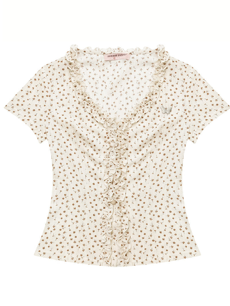 Vintage Floral Ruffle T-Shirt