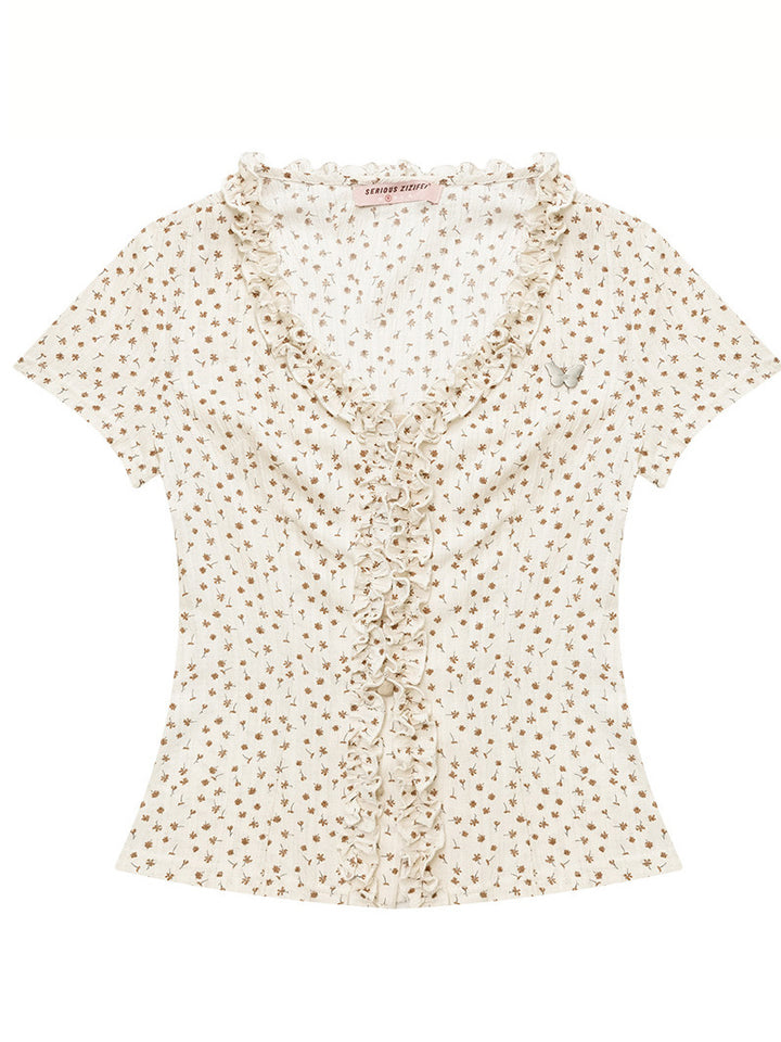 Vintage Floral Ruffle T-Shirt