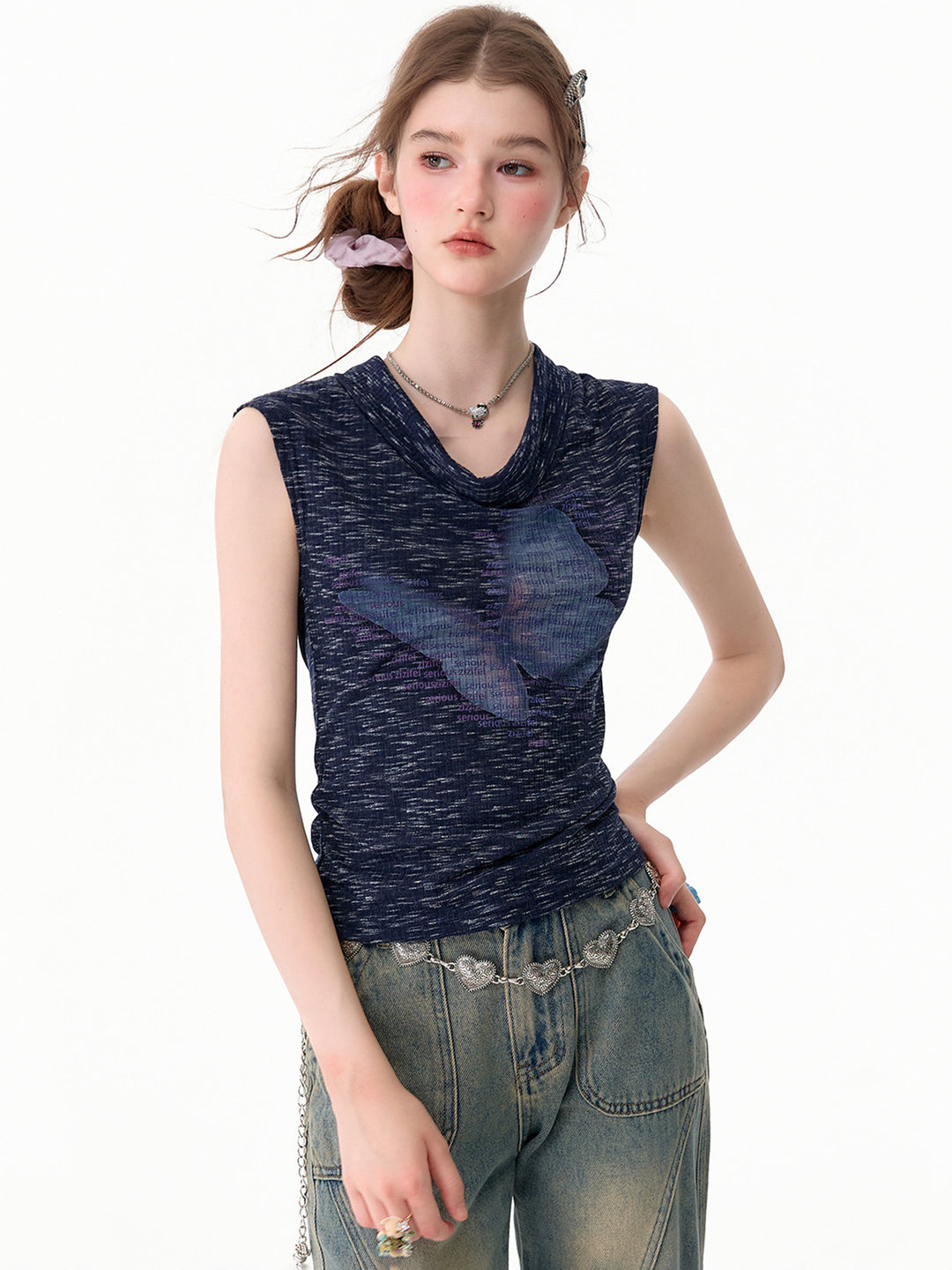 Butterfly Cowl Neck Tank Top