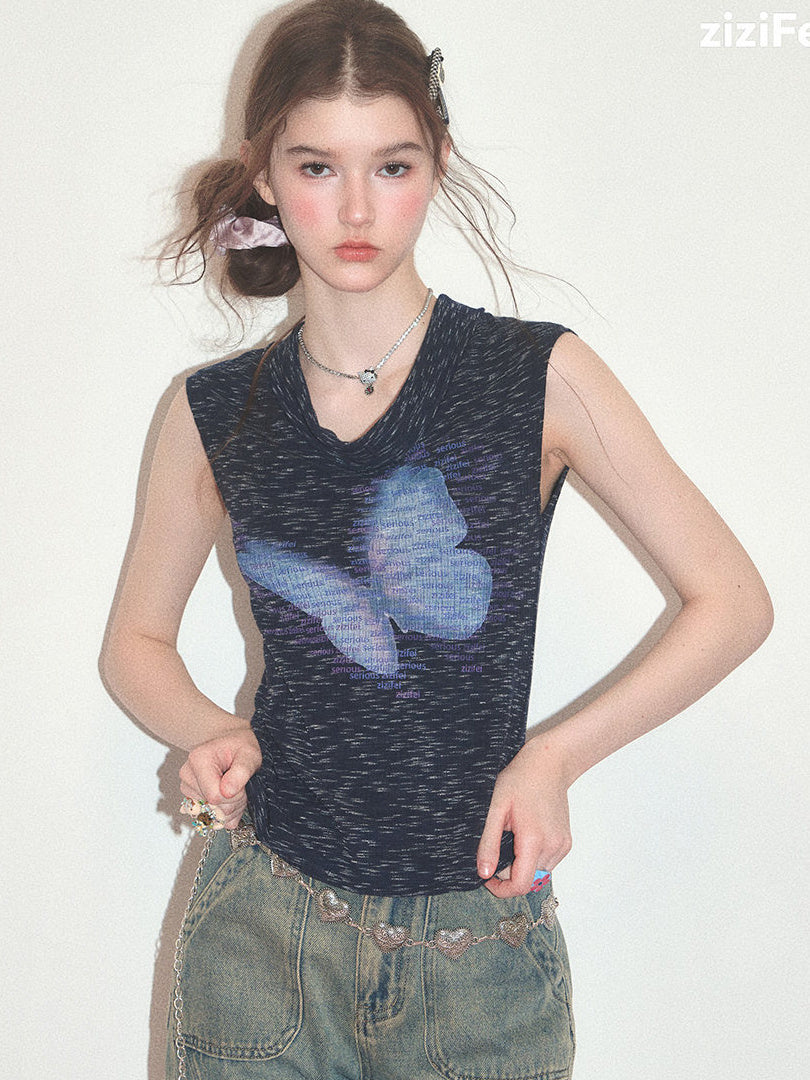 Butterfly Cowl Neck Tank Top
