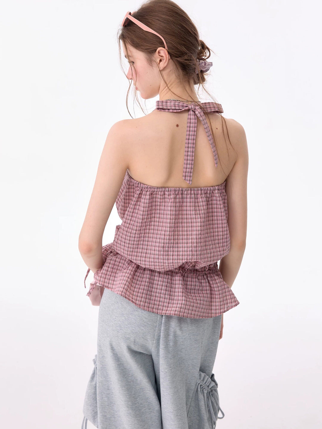Pink Plaid Ruffle Halter Top