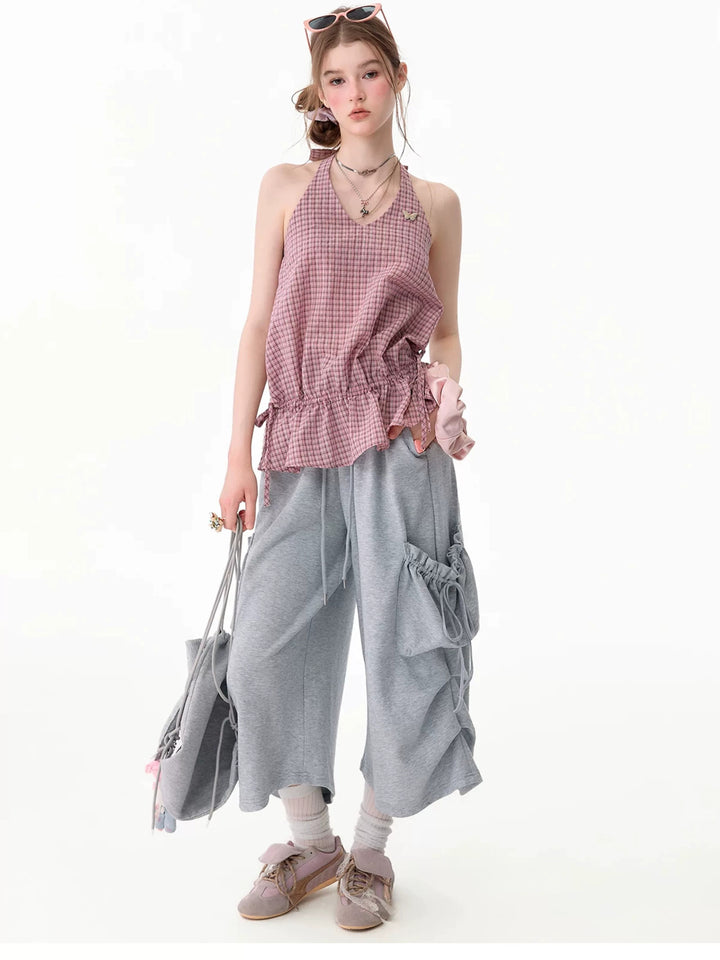 Pink Plaid Ruffle Halter Top