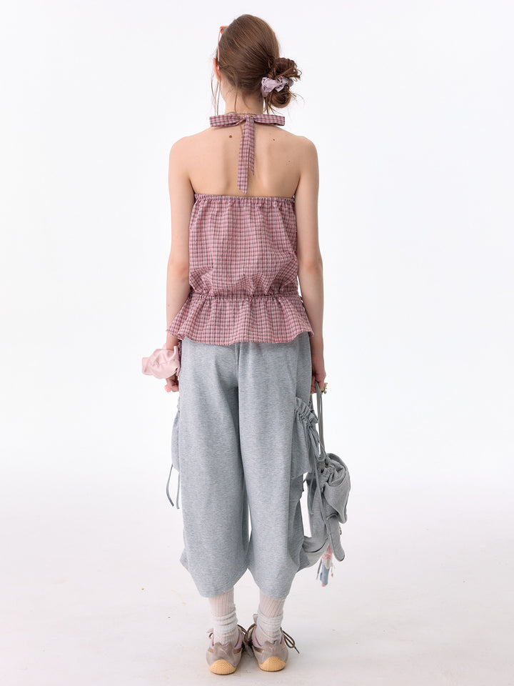 Pink Plaid Ruffle Halter Top