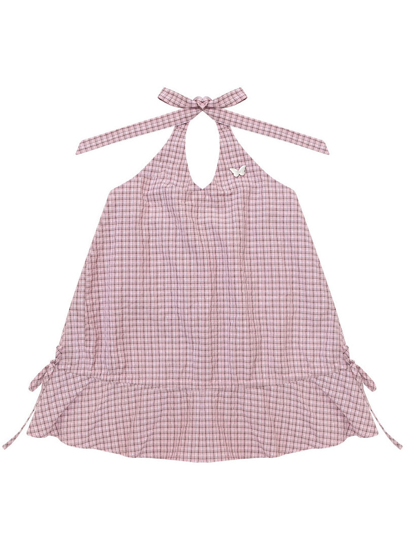 Pink Plaid Ruffle Halter Top
