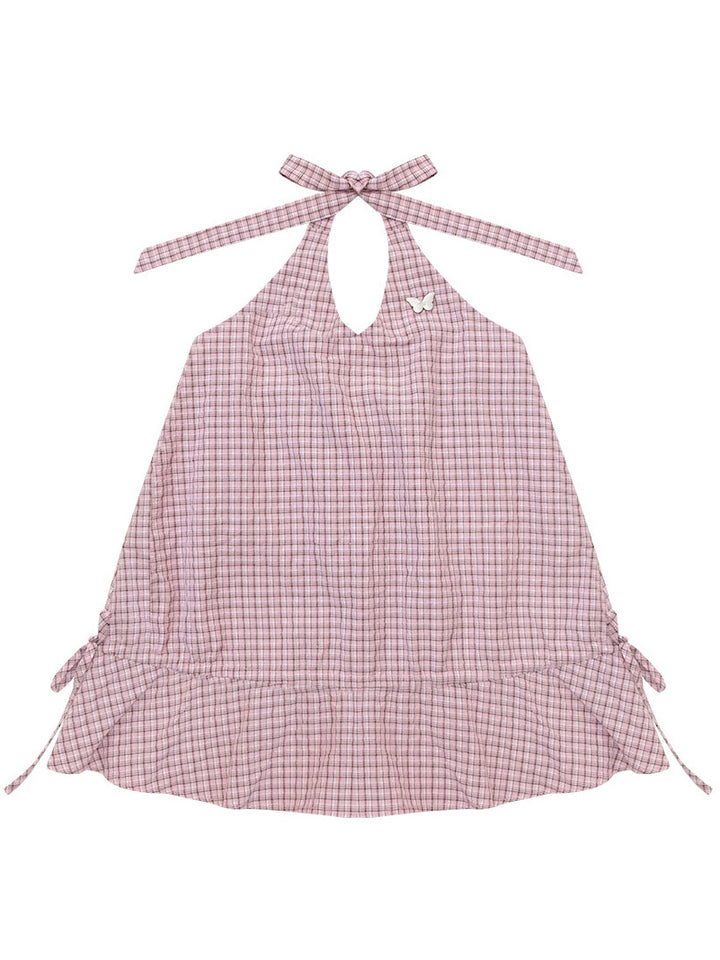 Pink Plaid Ruffle Halter Top