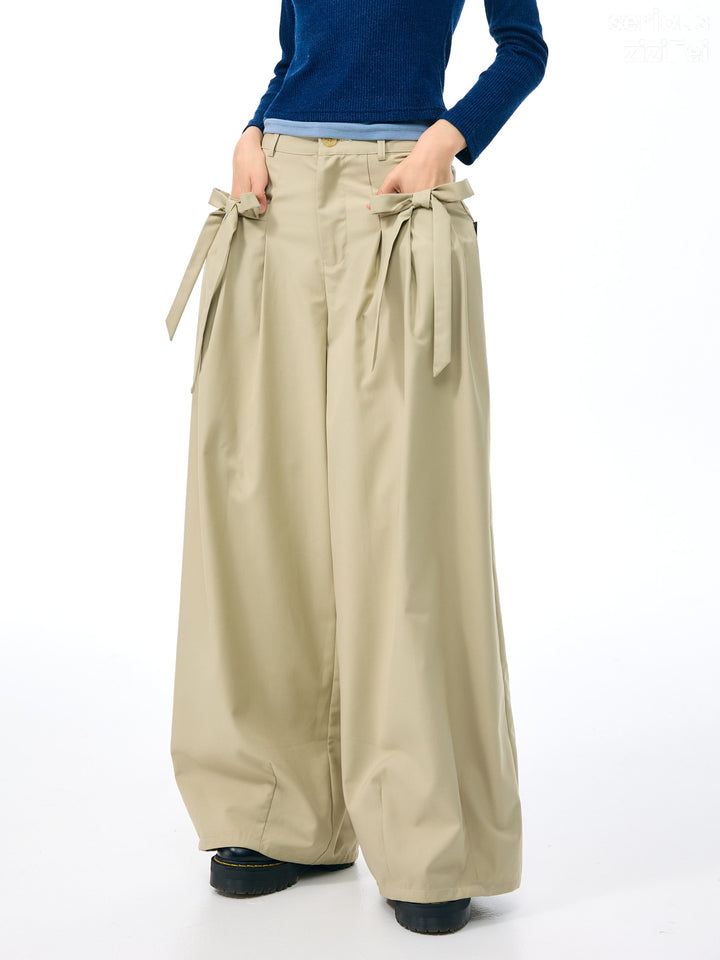 Apricot Side-Bow Wide Leg Pants
