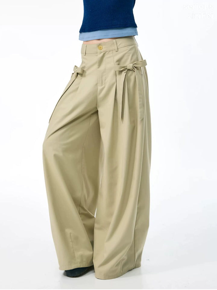 Apricot Side-Bow Wide Leg Pants
